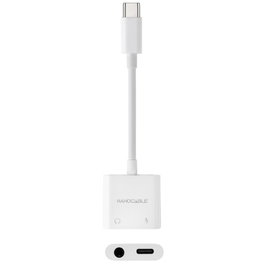 Nanocable Adaptador de Audio USB-C Macho a Jack 3.5 Hembra y USB-C Hembra PD 60W, Blanco